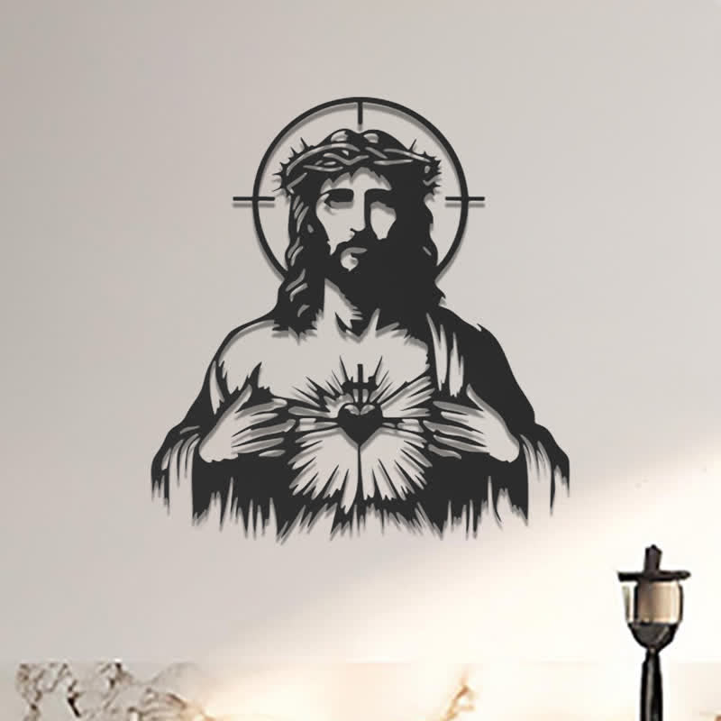Christianartworkshop Sacred Heart Jesus Crown of Thorns Halo Silhouette Metal Wall Decor: Timeless Emblem of Boundless Divine Compassion - image 2