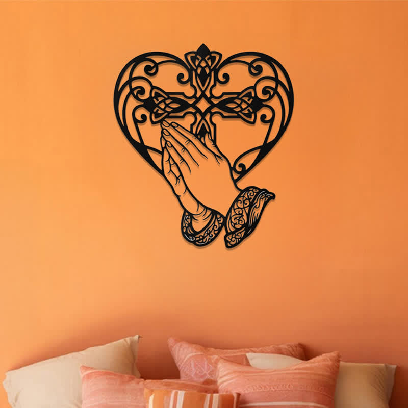 Christianartworkshop Scroll Heart Frame Praying Hands Cross Metal Wall Decor: Timeless Emblem of Sacred Redemptive Grace - image 4
