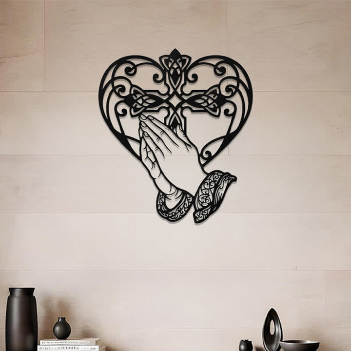 Christianartworkshop Scroll Heart Frame Praying Hands Cross Metal Wall Decor: Timeless Emblem of Sacred Redemptive Grace - image 5