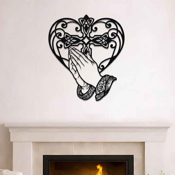Christianartworkshop Scroll Heart Frame Praying Hands Cross Metal Wall Decor: Timeless Emblem of Sacred Redemptive Grace - image 1