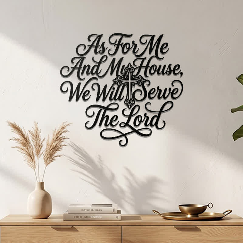 Christianartworkshop Cursive Scripture Cross Family Verse Metal Wall Decor: Timeless Emblem of Sacred Redemptive Grace - image 0