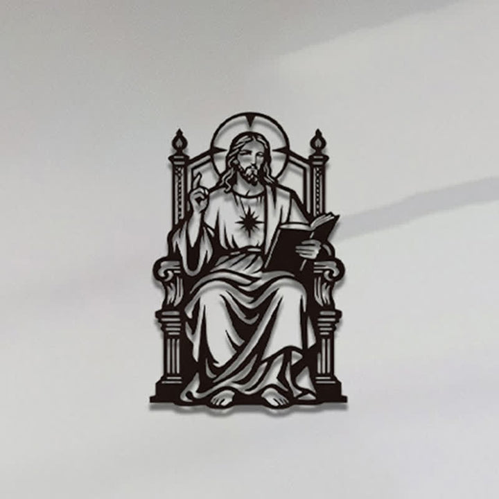Christianartworkshop Throne Seated Sacred Heart Jesus Holding Scripture Metal Wall Decor: Timeless Emblem of Sacred Redemptive Grace - image 4