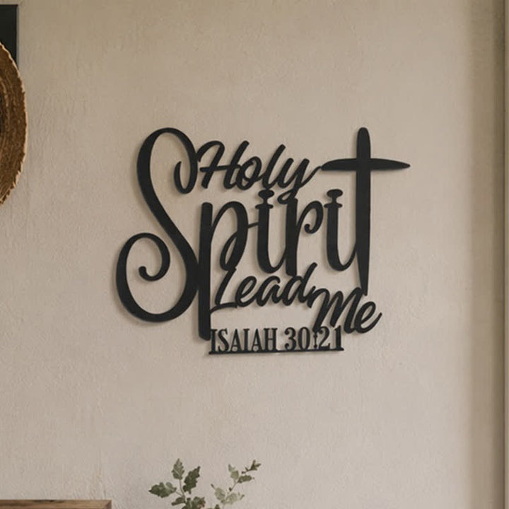 Christianartworkshop Isaiah 30:21 Holy Spirit Lead Me Cross Script Metal Wall Decor: Symbol of Gentle Divine Guidance - image 0