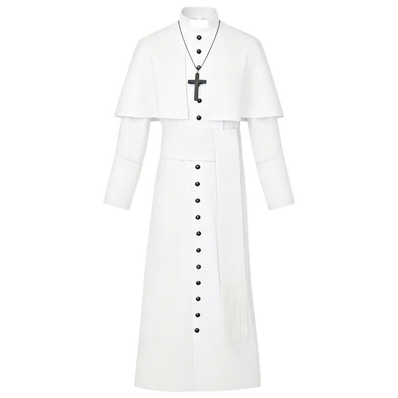 Christianartworkshop Multicolor Ceremonial Roman Soutane Cassock: Medieval Priest Aesthetics - White - 3XL - image 10