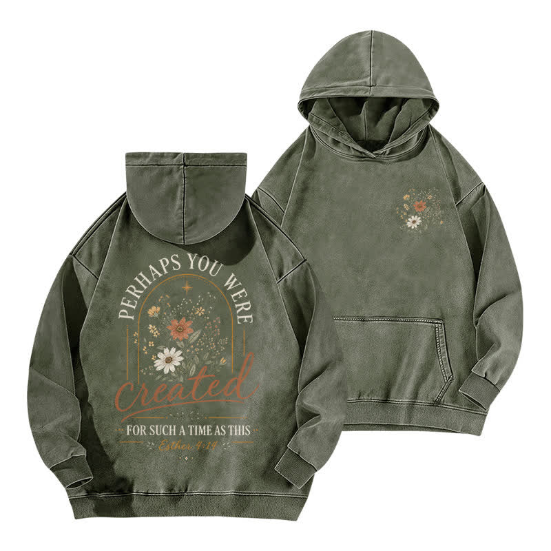Christianartworkshop For Such A Time As This Floral Washed Hoodie - Army Green - 5XL - image 9