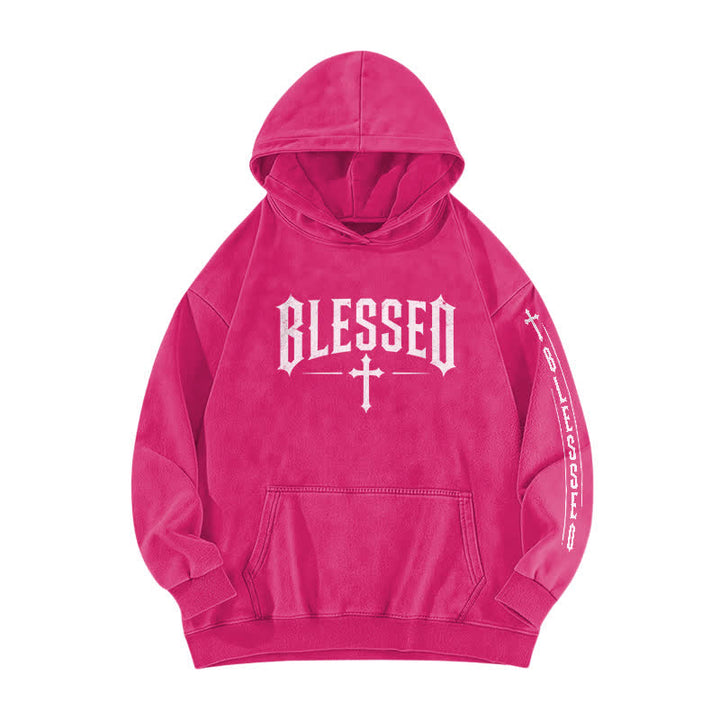 Christianartworkshop Blessed Gothic Cross Graphic Washed Hoodie - Rose - 5XL - image 5