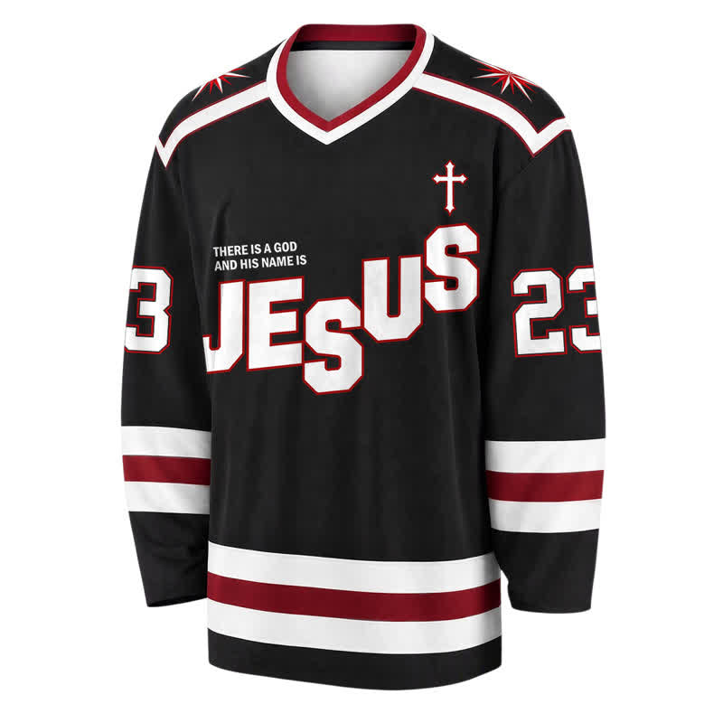 Christianartworkshop Jesus Child Of God 23 Black Hockey Jersey - image 2