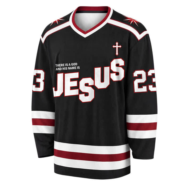 Christianartworkshop Jesus Child Of God 23 Black Hockey Jersey - image 2