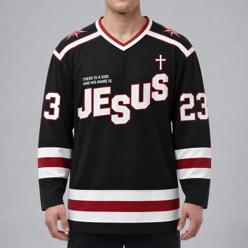 Christianartworkshop Jesus Child Of God 23 Black Hockey Jersey - image 3