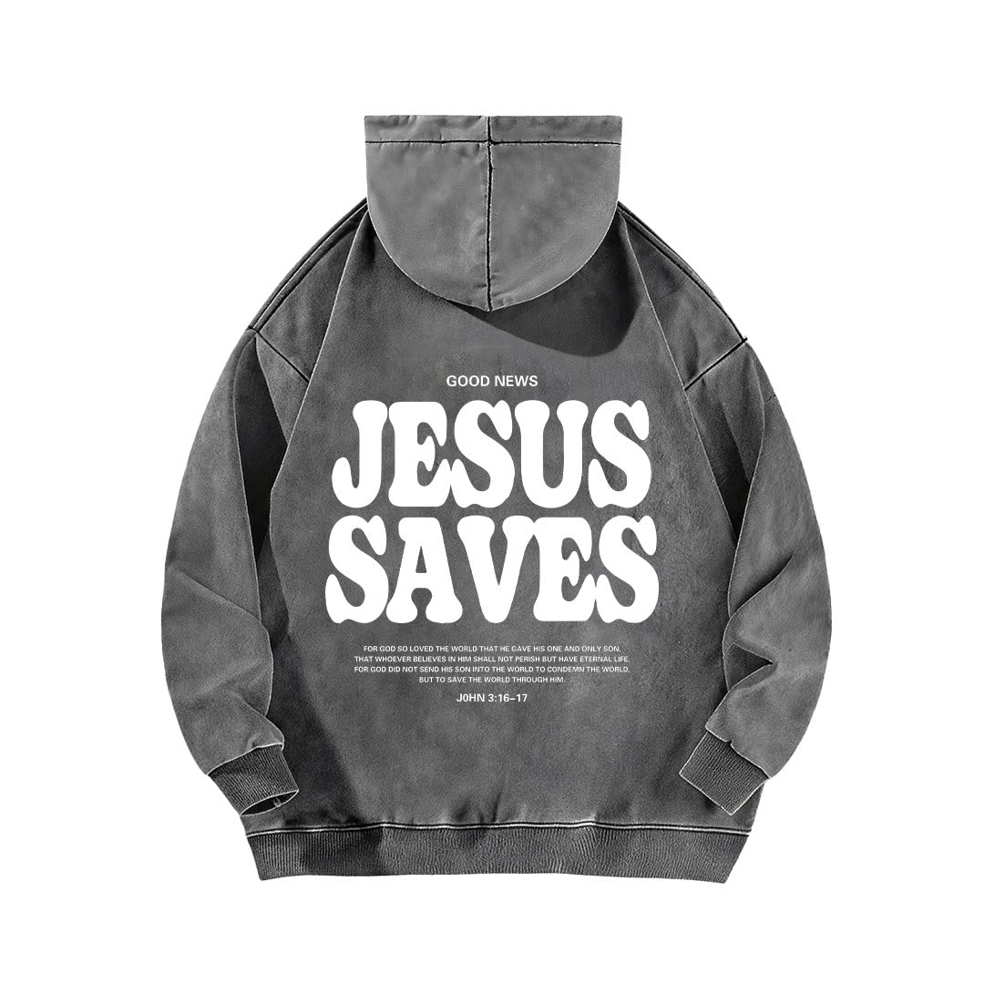 Christianartworkshop Jesus Saves Good News Front And Back Washed Hoodie - image 4