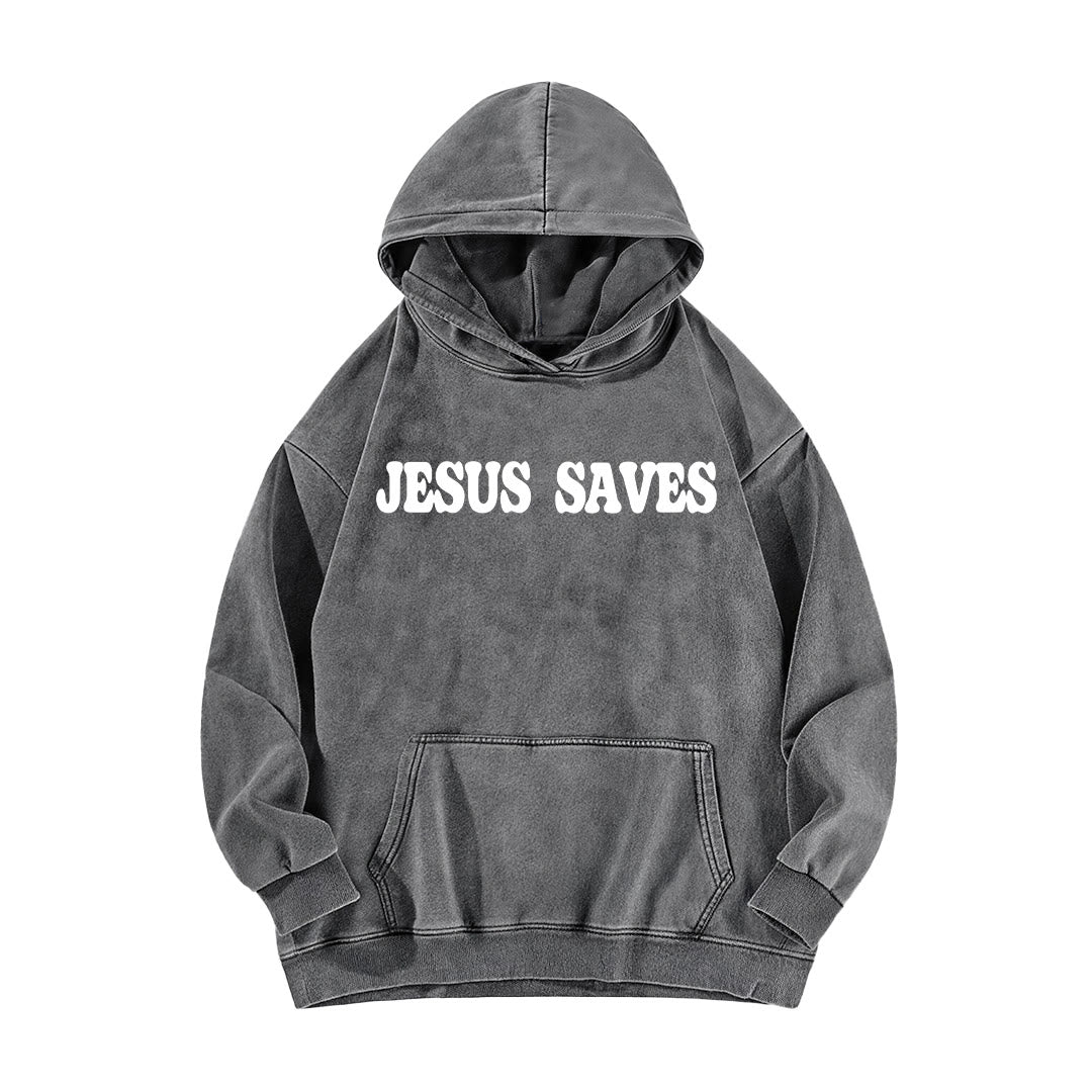 Christianartworkshop Jesus Saves Good News Front And Back Washed Hoodie - image 5
