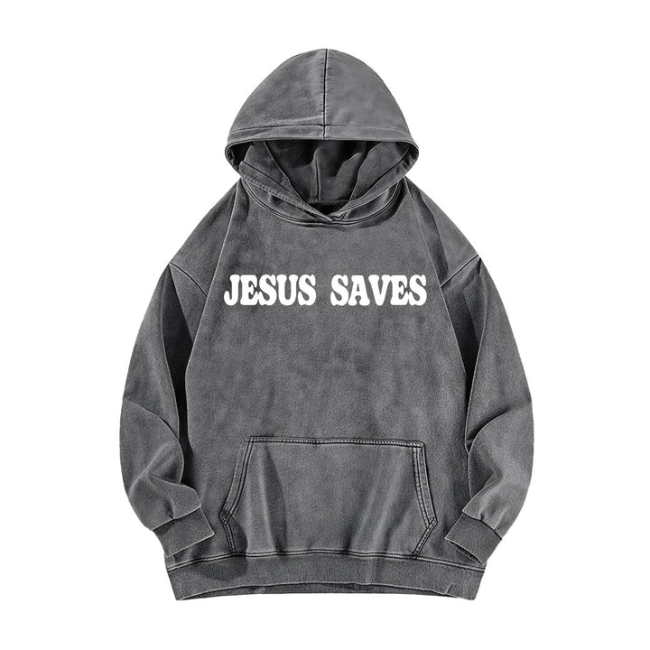 Christianartworkshop Jesus Saves Good News Front And Back Washed Hoodie - image 5