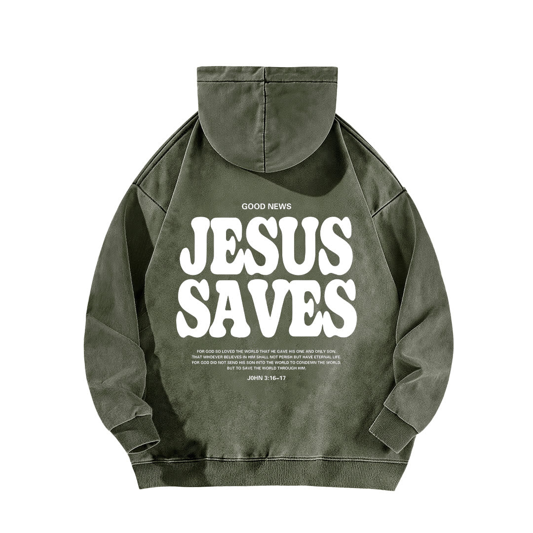 Christianartworkshop Jesus Saves Good News Front And Back Washed Hoodie - image 7