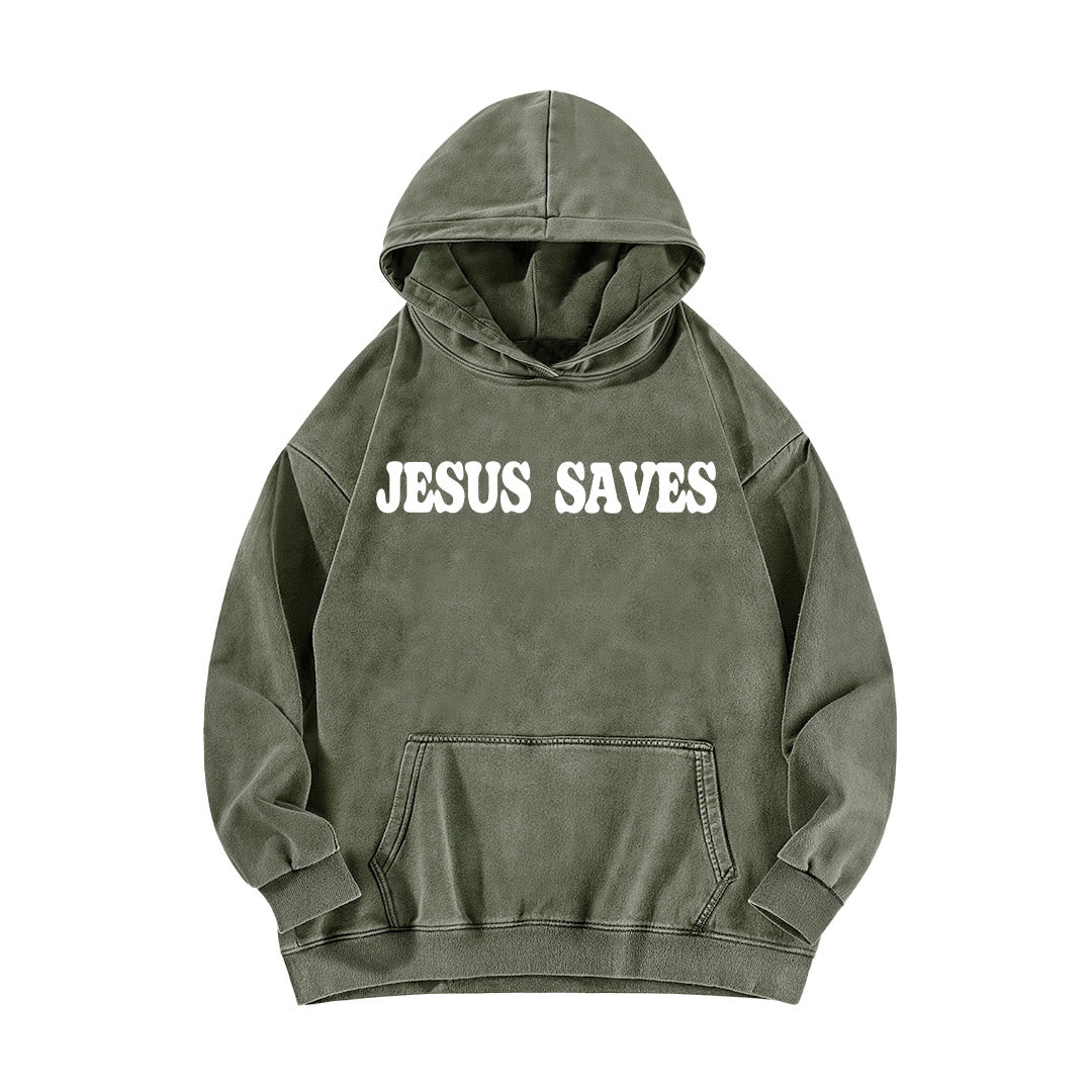 Christianartworkshop Jesus Saves Good News Front And Back Washed Hoodie - image 8
