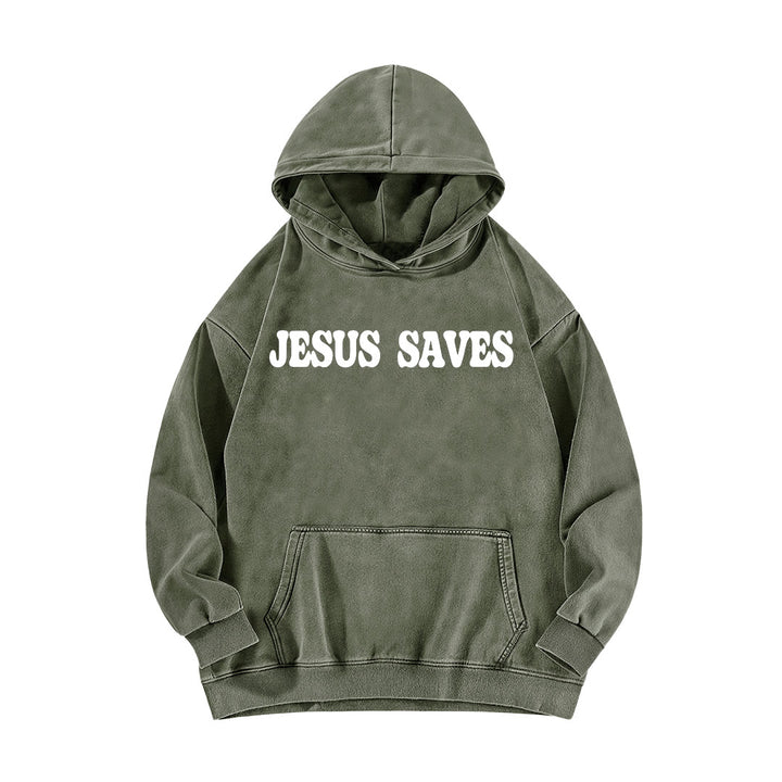 Christianartworkshop Jesus Saves Good News Front And Back Washed Hoodie - image 8