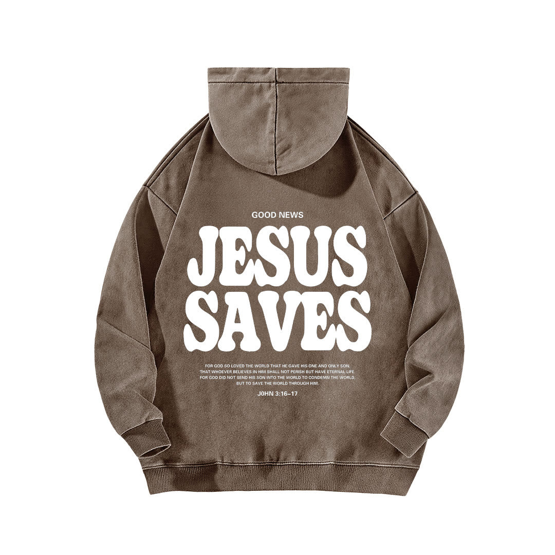 Christianartworkshop Jesus Saves Good News Front And Back Washed Hoodie - image 10