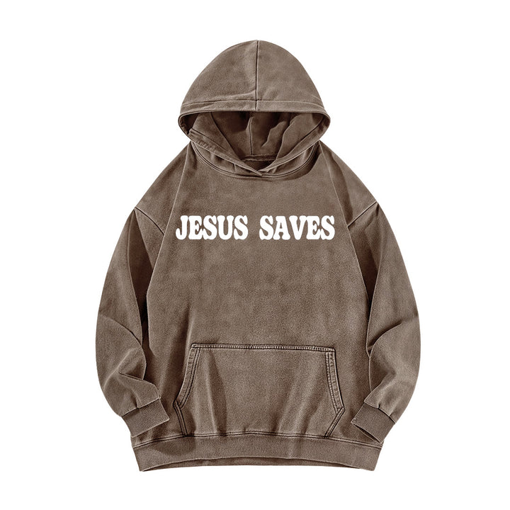 Christianartworkshop Jesus Saves Good News Front And Back Washed Hoodie - image 11