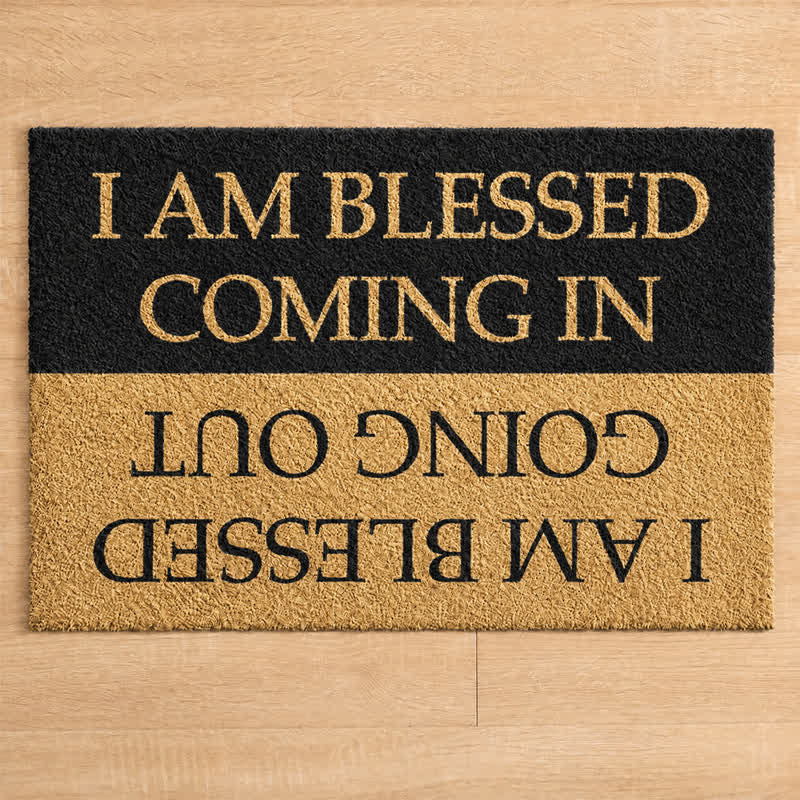 Christianartworkshop Two-Sided Faith Quote I Am Blessed Coming In & Going Out  Coir Doormat - image 3