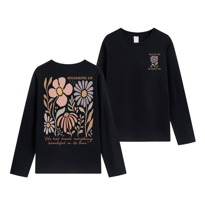 Christianartworkshop Dual-Sided Ecclesiastes 3:11 Floral Long Sleeve T-Shirt - Black - 4XL - image 12
