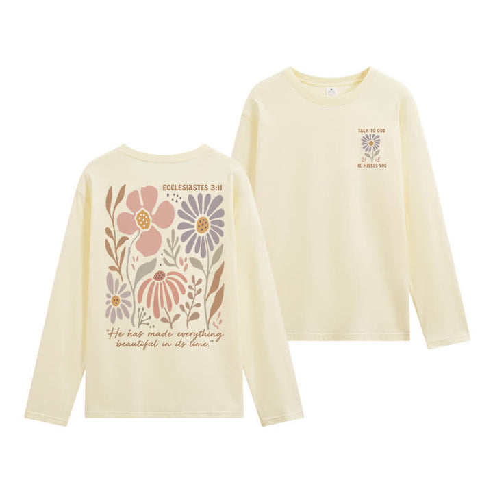 Christianartworkshop Dual-Sided Ecclesiastes 3:11 Floral Long Sleeve T-Shirt - Beige - 4XL - image 0