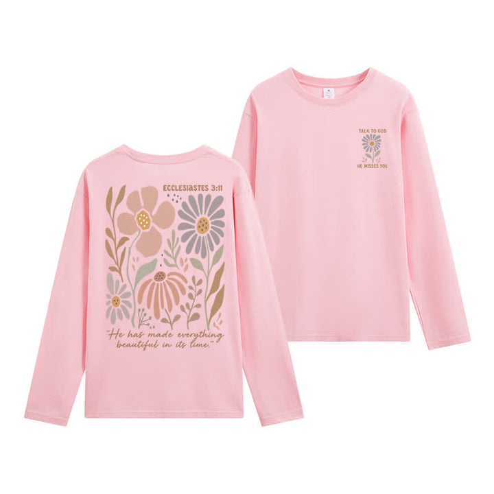 Christianartworkshop Dual-Sided Ecclesiastes 3:11 Floral Long Sleeve T-Shirt - Pink - 4XL - image 18