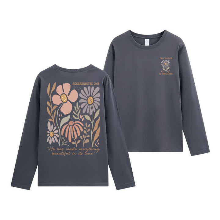 Christianartworkshop Dual-Sided Ecclesiastes 3:11 Floral Long Sleeve T-Shirt - Grey - 4XL - image 21