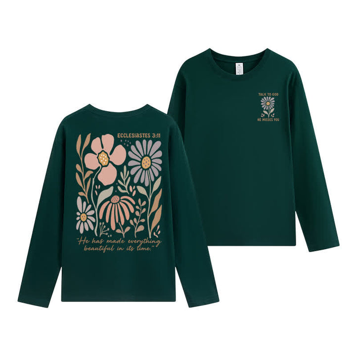Christianartworkshop Dual-Sided Ecclesiastes 3:11 Floral Long Sleeve T-Shirt - Dark Green - 4XL - image 24