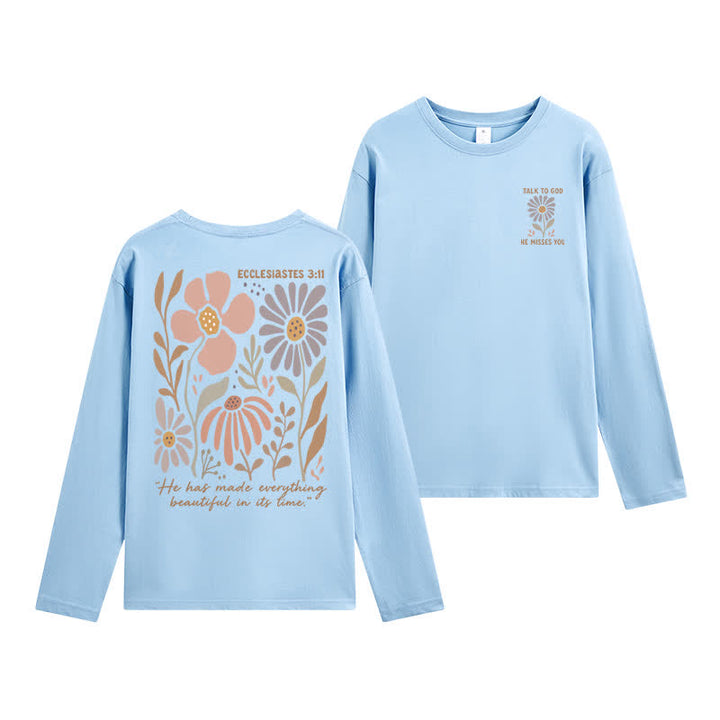 Christianartworkshop Dual-Sided Ecclesiastes 3:11 Floral Long Sleeve T-Shirt - Sky Blue - 4XL - image 30