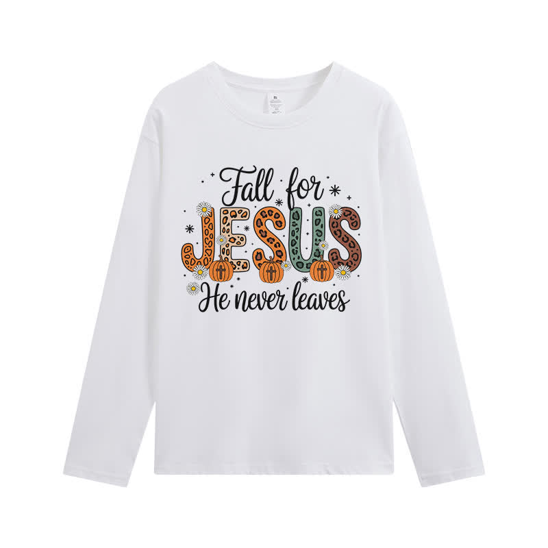 Christianartworkshop Fall For Jesus He Never Leaves Graphic Long Sleeve T-Shirt - White - 4XL - image 2