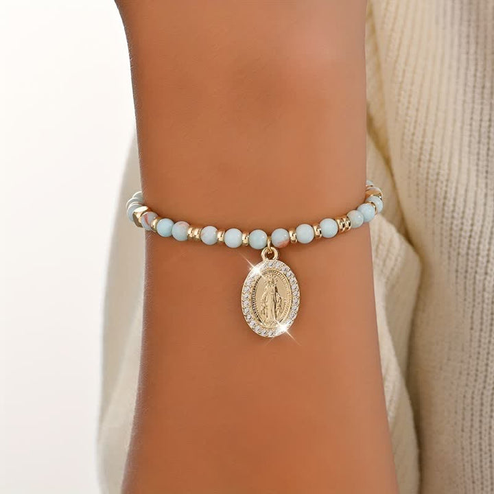 Christianartworkshop Polished Copper Our Lady Stone Bead Bracelet: Vessel of Timeless Heavenly Comfort - image 1