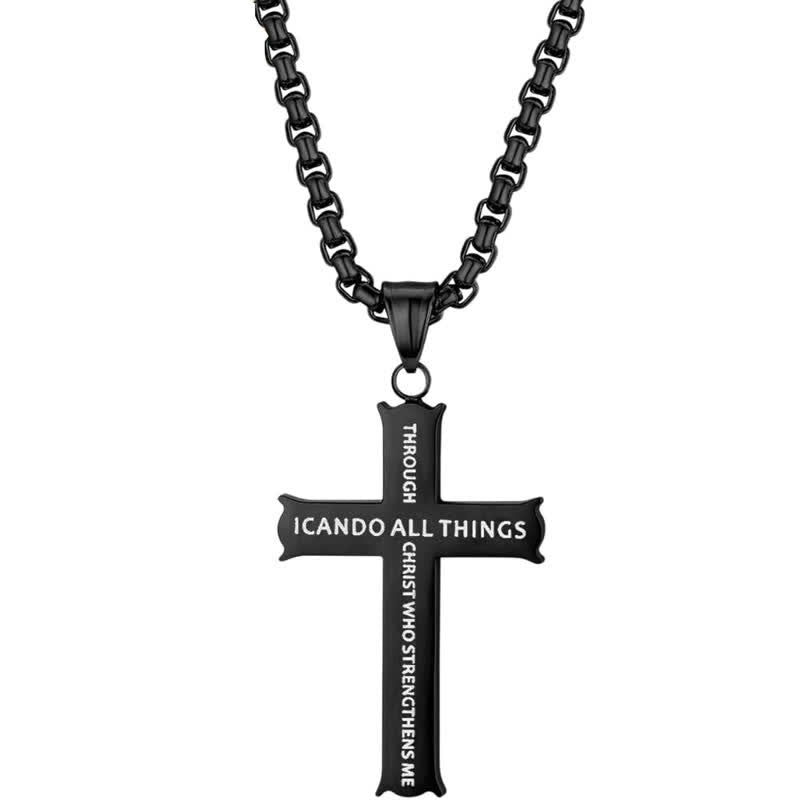 Christianartworkshop Stainless Steel Cross Pendant Necklace with Philippians 4:13 Quote: A Reminder of Divine Strengthening - Black - image 7