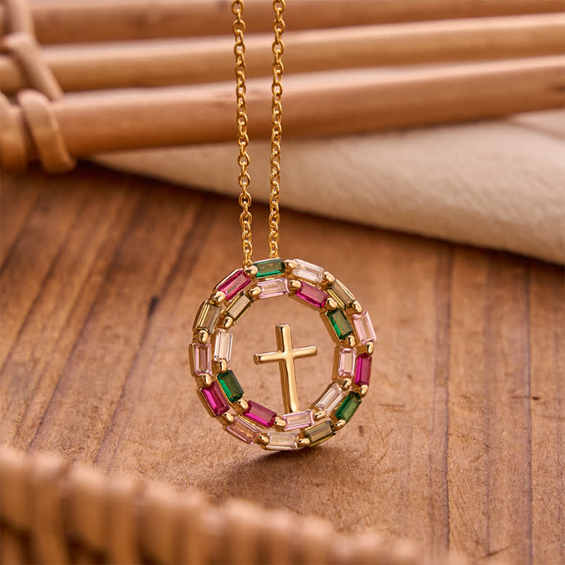 Christianartworkshop Gem Wreath Cross Copper Necklace: Emblem of Timeless Heavenly Grace - Cross - image 0