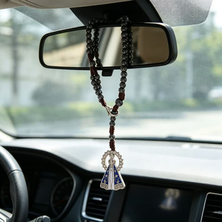 Christianartworkshop Braided Bead Car Pendant with Our Lady of Aparecida - image 1