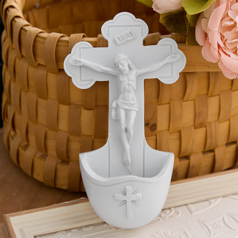 Christianartworkshop Sculpted Crucifix Resin Holy Water Font: Beacon of Serene Heavenly Guidance - Crucifix - image 0