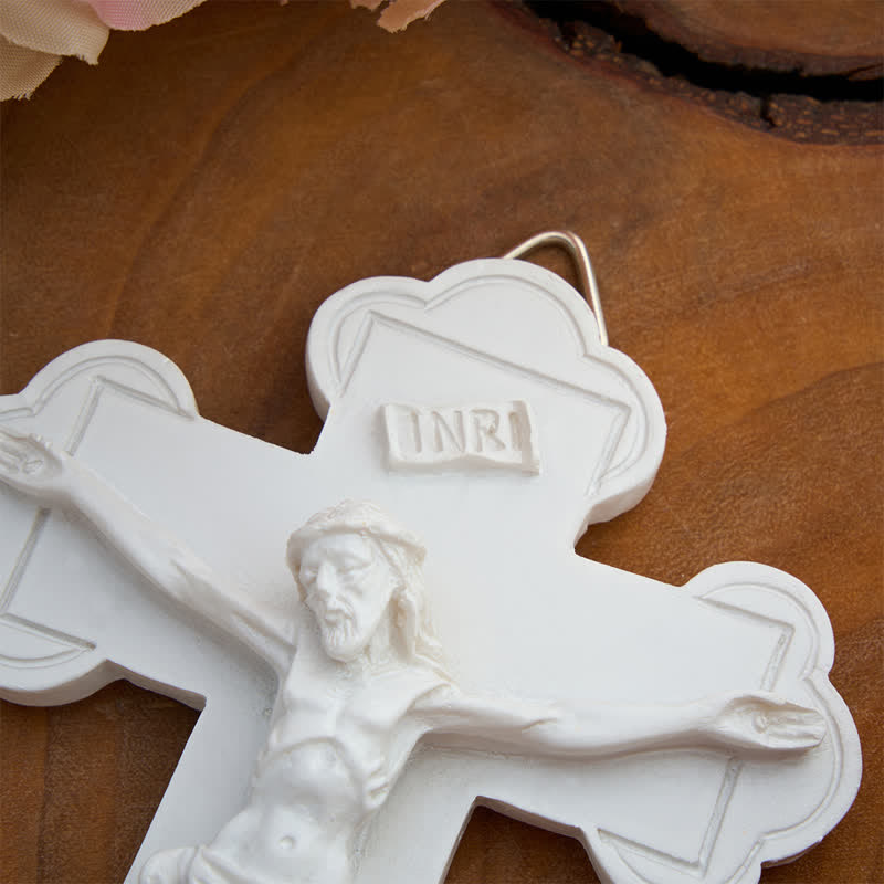 Christianartworkshop Sculpted Crucifix Resin Holy Water Font: Beacon of Serene Heavenly Guidance - image 4
