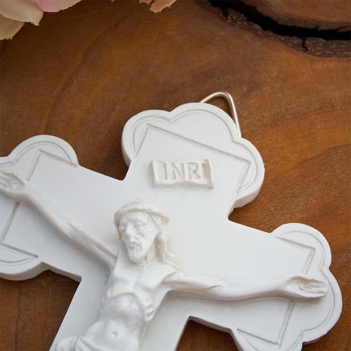 Christianartworkshop Sculpted Crucifix Resin Holy Water Font: Beacon of Serene Heavenly Guidance - image 4