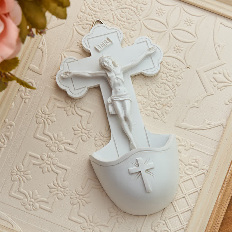 Christianartworkshop Sculpted Crucifix Resin Holy Water Font: Beacon of Serene Heavenly Guidance - image 2