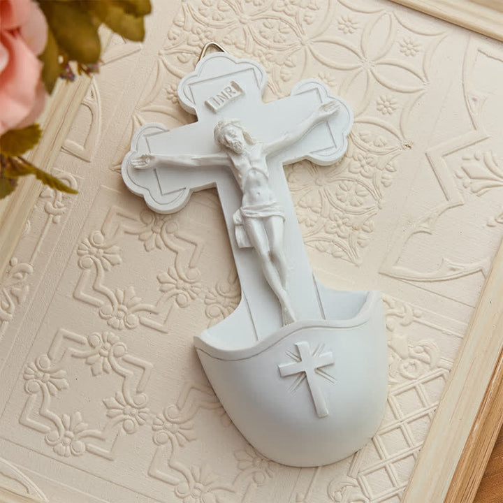 Christianartworkshop Sculpted Crucifix Resin Holy Water Font: Beacon of Serene Heavenly Guidance - image 2
