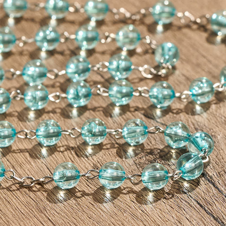 Christianartworkshop Our Lady & Crucifix of 8mm Round Glass Blue Alloy Chain Rosary - image 1