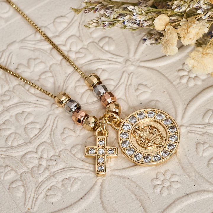 Christianartworkshop Mixed‑Bead St. Benedict Cross Pendant Necklace: Sign of Everlasting Sacred Safeguard - image 2