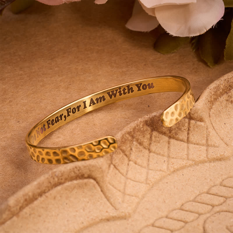 Christianartworkshop Hidden Scripture Stainless Cuff Bracelet: Secret Reminder of Divine Companionship - Golden - image 0