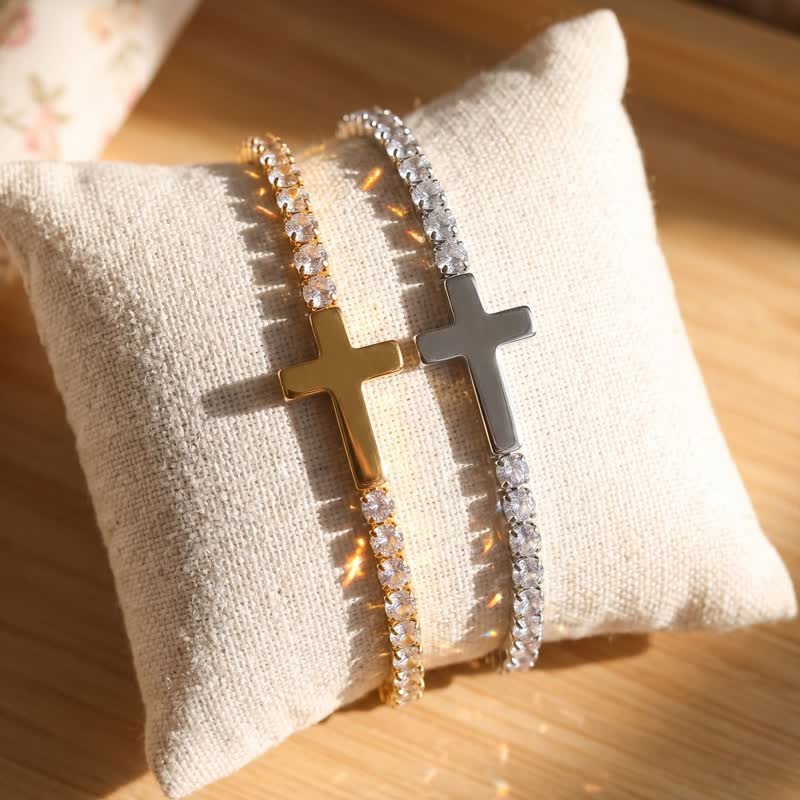 Christianartworkshop Sleek Stainless Steel Cross Tennis Bracelet: Beacon of Quiet Heavenly Fortitude - image 1