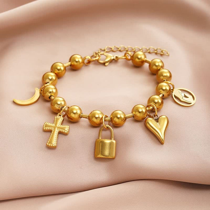 Christianartworkshop Multi-Charm Beaded Cross Bracelet: Token of Tender Heavenly Devotion - image 2