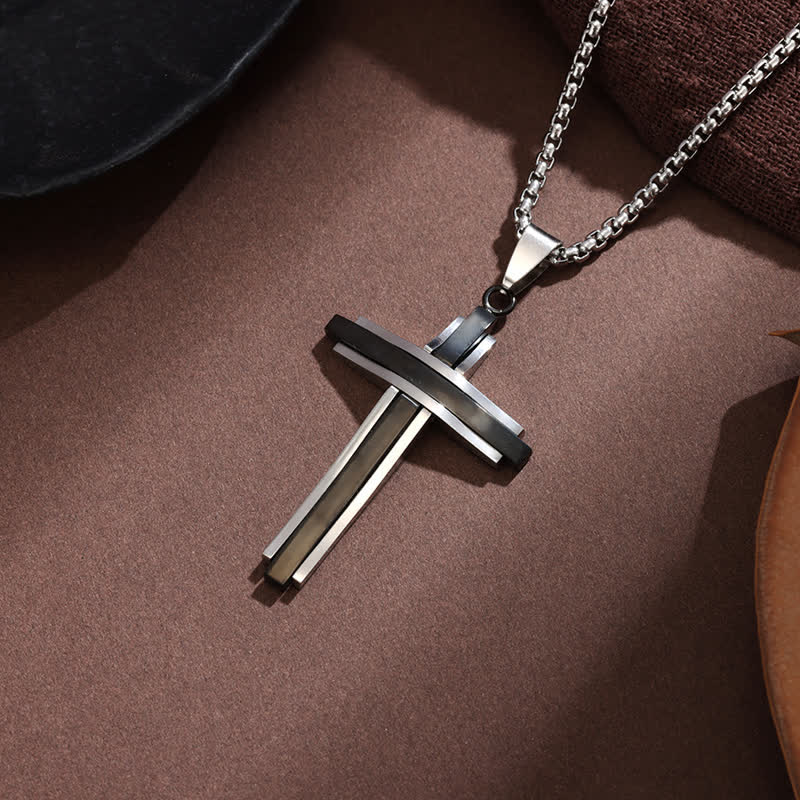 Christianartworkshop Stacked Bar Cross Box Chain Necklace: Token of Unfailing Divine Guardianship - Black - image 2