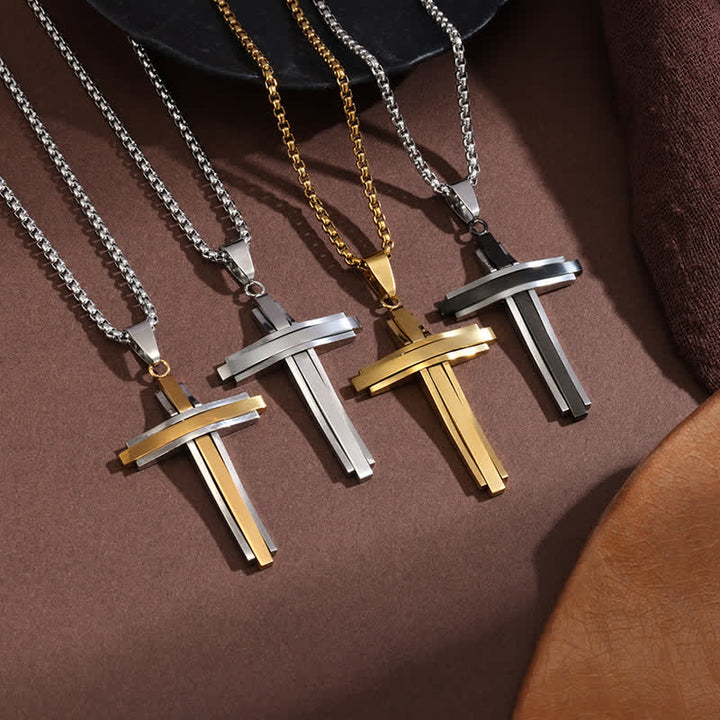 Christianartworkshop Stacked Bar Cross Box Chain Necklace: Token of Unfailing Divine Guardianship - image 0
