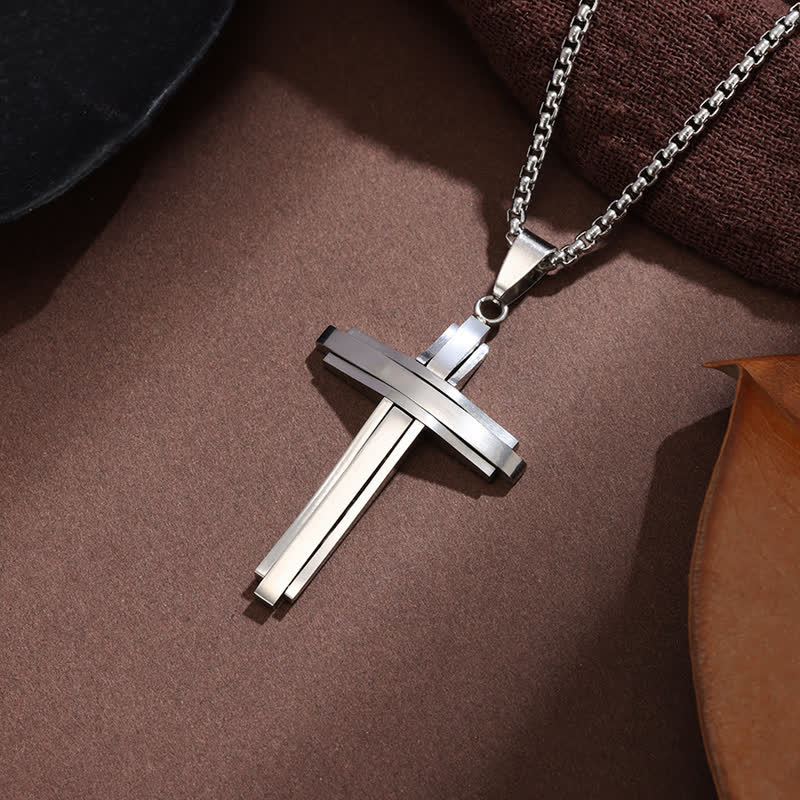 Christianartworkshop Stacked Bar Cross Box Chain Necklace: Token of Unfailing Divine Guardianship - Silver - image 1