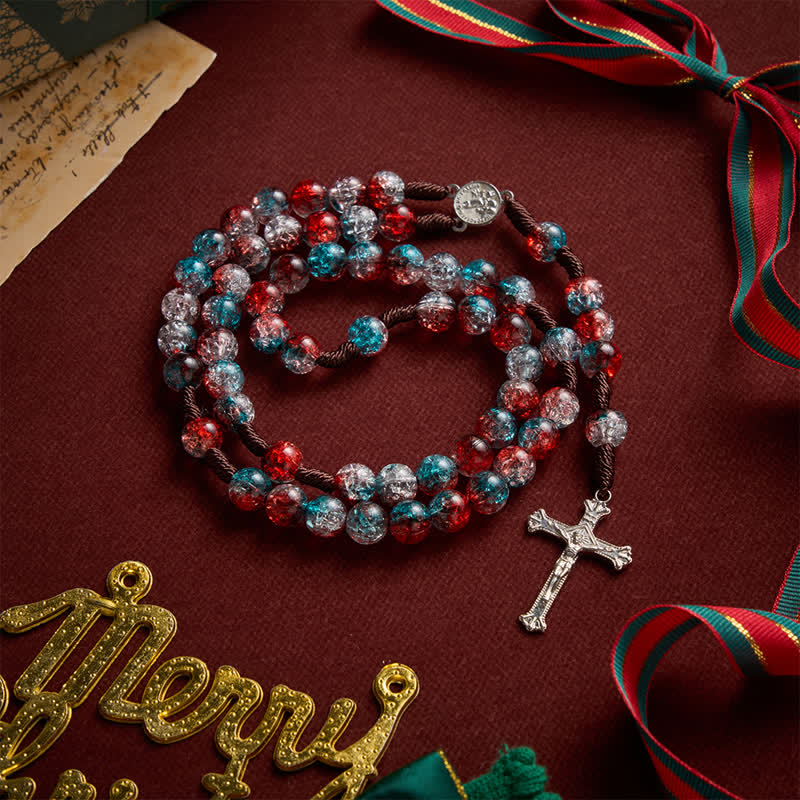 Christianartworkshop Christmas Themed Translucent Crackle Bead Rosary - image 0