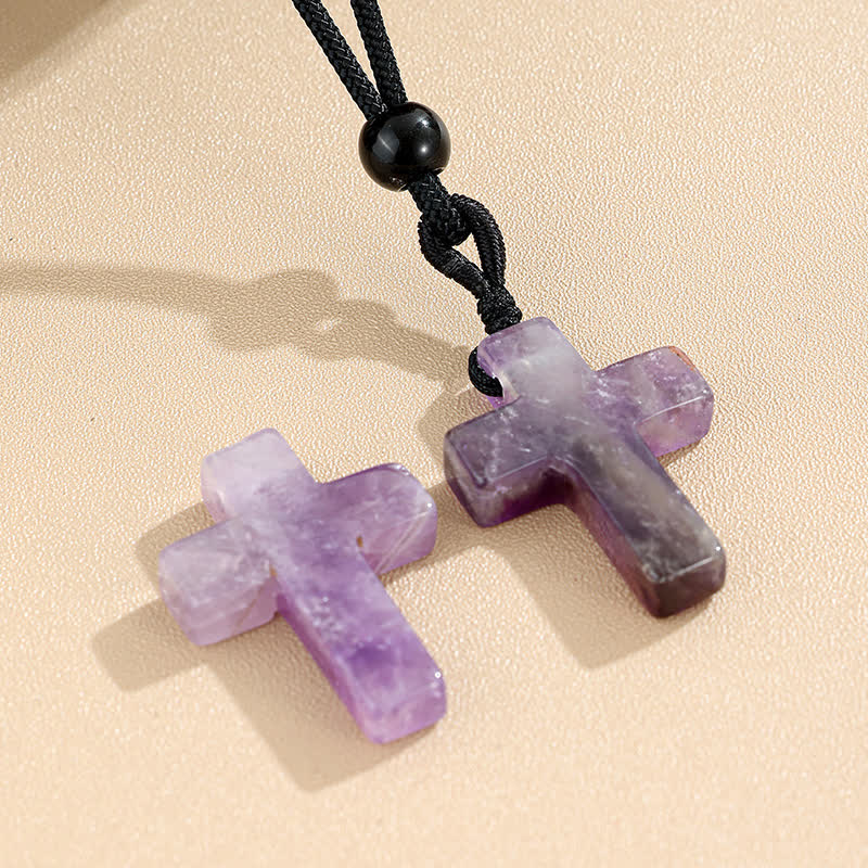 Christianartworkshop Versatile Natural Stone Cross Knot Necklace: Charm of Everlasting Divine Favor - Amethyst - image 8