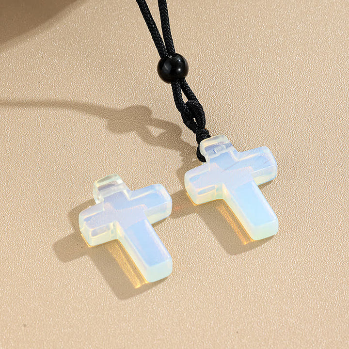 Christianartworkshop Versatile Natural Stone Cross Knot Necklace: Charm of Everlasting Divine Favor - Opal - image 14