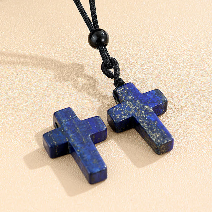 Christianartworkshop Versatile Natural Stone Cross Knot Necklace: Charm of Everlasting Divine Favor - Lapis Lazuli - image 11